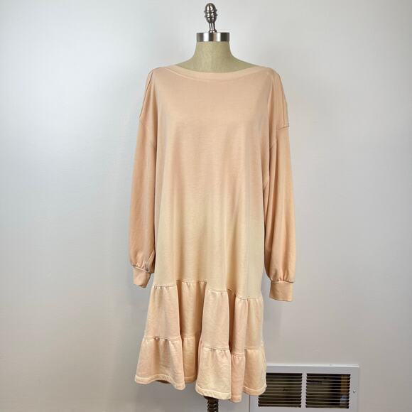 Free People Sweatshirt Dress Sunny Side Tiered Ruffle Ombre Blush Ivory (Sz XL) - Picture 12 of 12